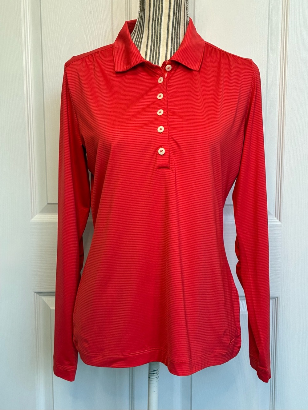 Nike Golf Tour Performance Long Sleeve Polo Womens Medium Red Striped Logo